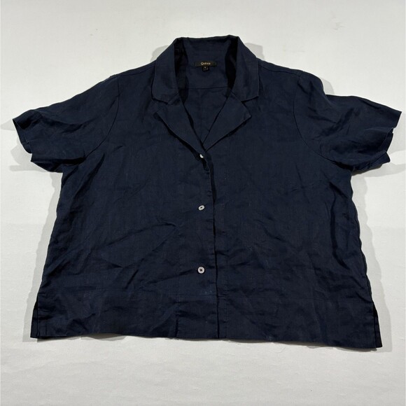 Quince Tops - Quince Top Womens Blue 100% European Linen Lagenlook Boho Button Up Shirt Sz L